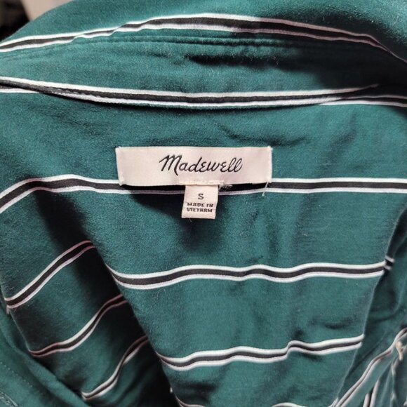 Madewell Stripe Shirt Button Down Green Soft Long Sleeve Top Womens Small Pocket - Picture 6 of 10